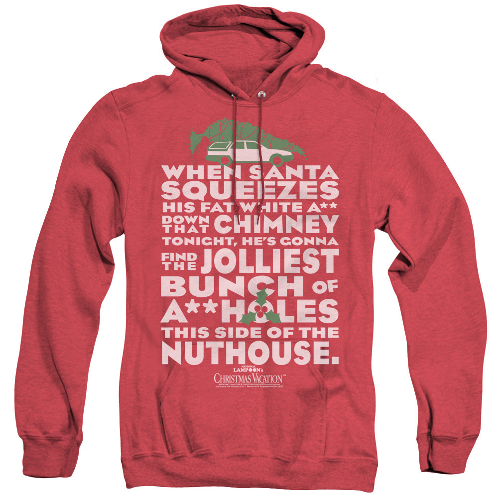 AN OFFCIALLY LICENSED CHRISTMAS VACATION JOLLIEST BUNCH ADULT UNISEX HEATHER PULLOVER HOODIE RED