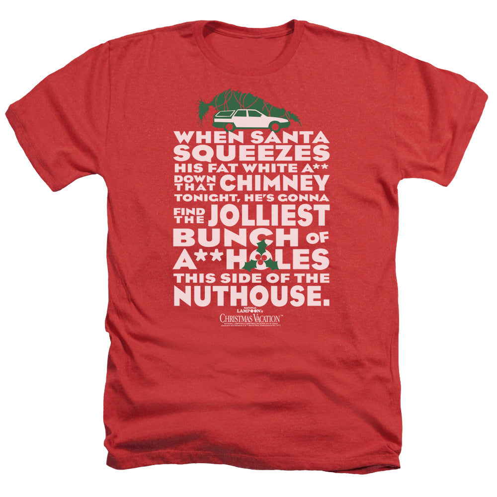 AN OFFCIALLY LICENSED CHRISTMAS VACATION JOLLIEST BUNCH MEN'S HEATHER T-SHIRT RED