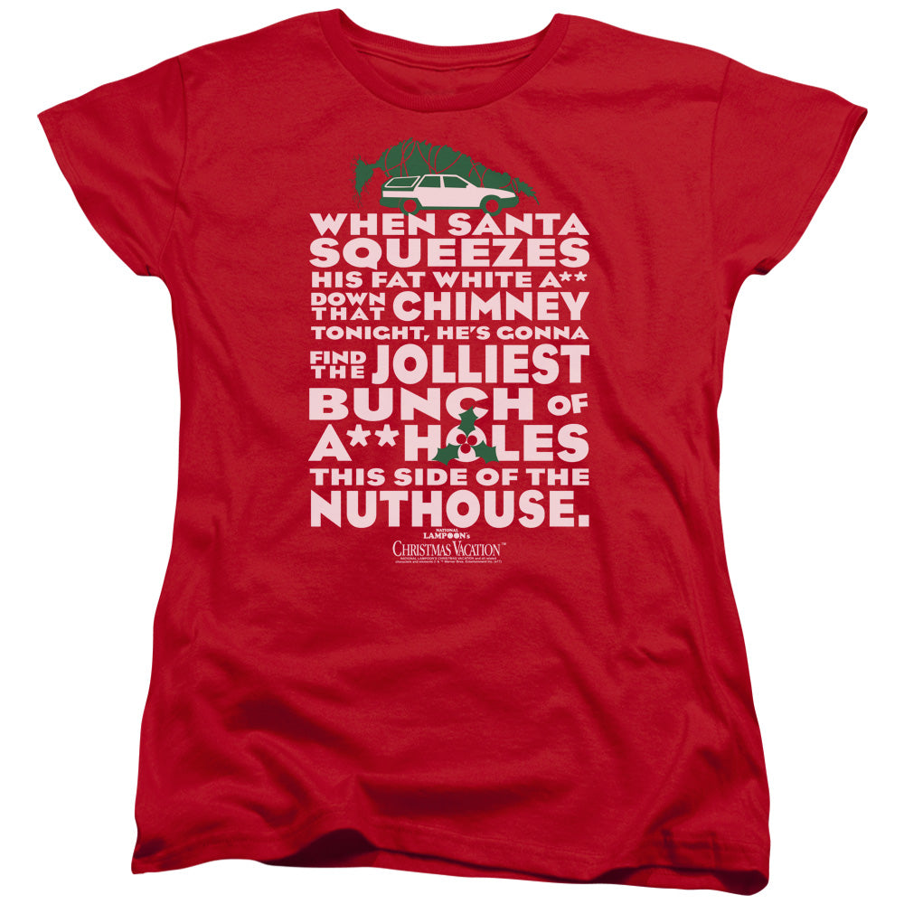 AN OFFCIALLY LICENSED CHRISTMAS VACATION JOLLIEST BUNCH WOMEN'S REGULAR FIT T-SHIRT RED