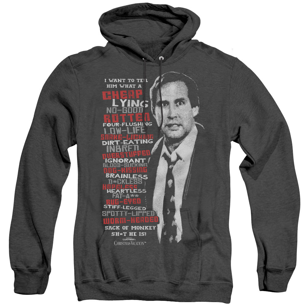 AN OFFCIALLY LICENSED CHRISTMAS VACATION PROFANITIES ADULT UNISEX HEATHER PULLOVER HOODIE BLACK