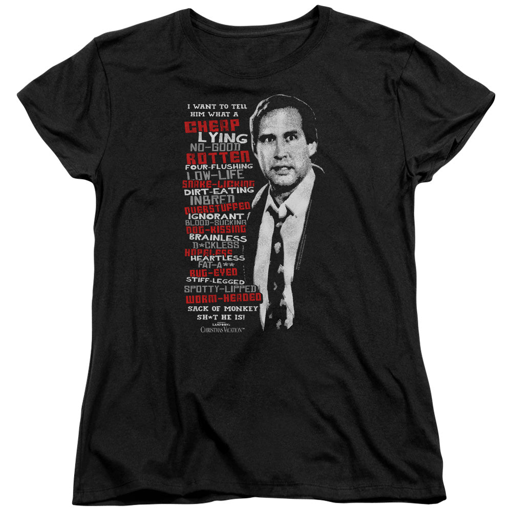 AN OFFCIALLY LICENSED CHRISTMAS VACATION PROFANITIES WOMEN'S REGULAR FIT T-SHIRT BLACK
