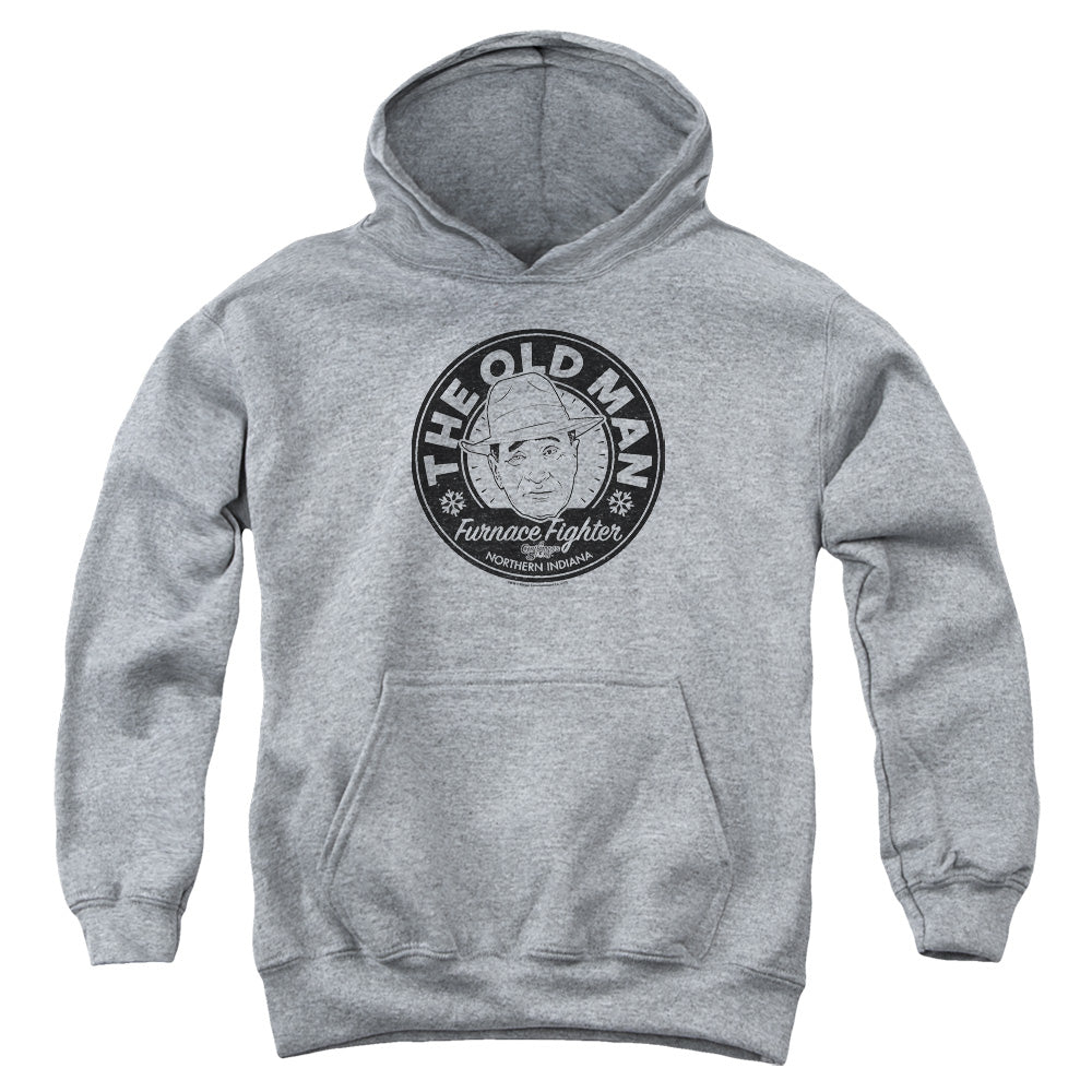 AN OFFCIALLY LICENSED A CHRISTMAS STORY THE OLD MAN YOUTH HOODIE ATHLETIC HEATHER