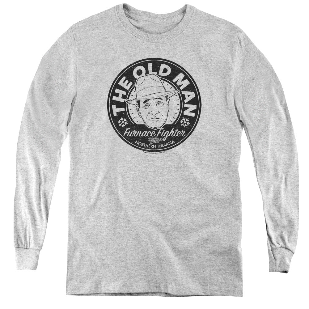 AN OFFCIALLY LICENSED A CHRISTMAS STORY THE OLD MAN YOUTH LONG SLEEVE T-SHIRT ATHLETIC HEATHER