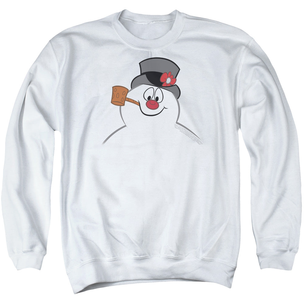 AN OFFCIALLY LICENSED FROSTY THE SNOWMAN FROSTY FACE ADULT UNISEX CREWNECK SWEATSHIRT WHITE