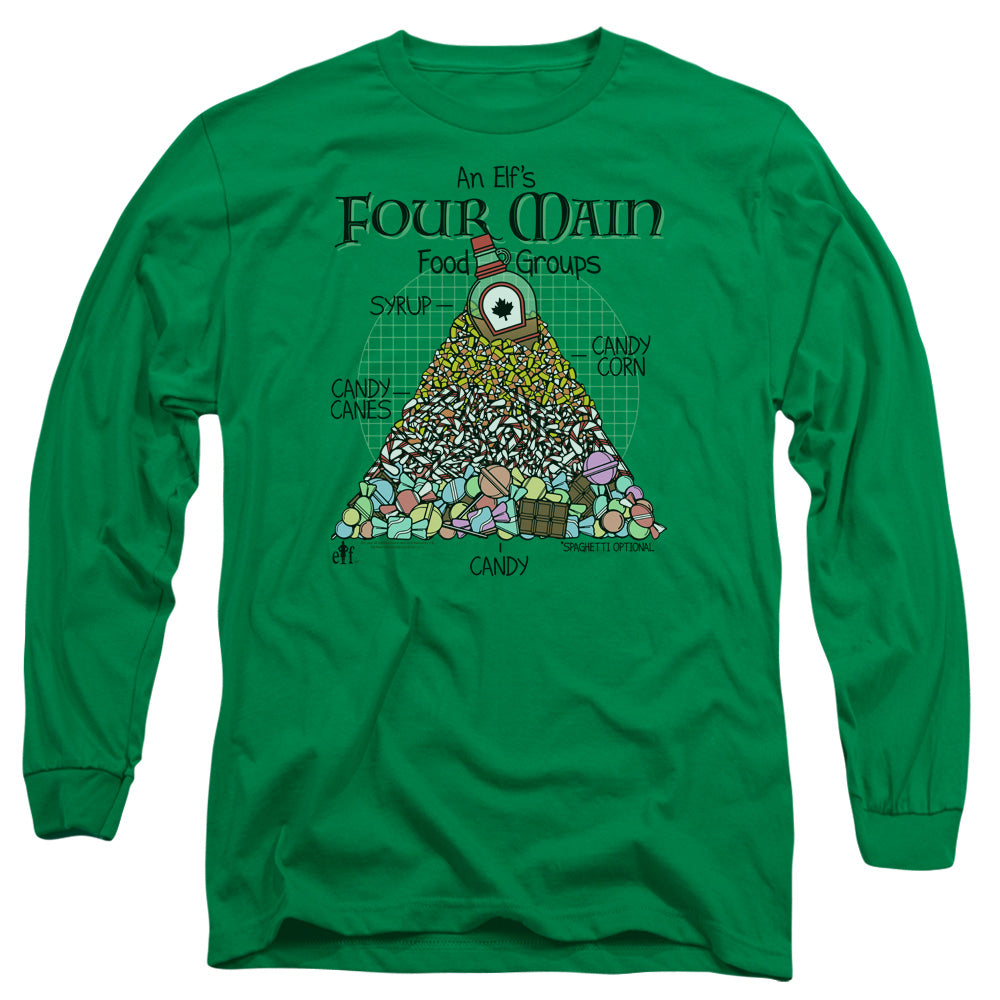 AN OFFCIALLY LICENSED ELF FOOD PYRAMID MEN'S LONG SLEEVE T-SHIRT KELLY GREEN