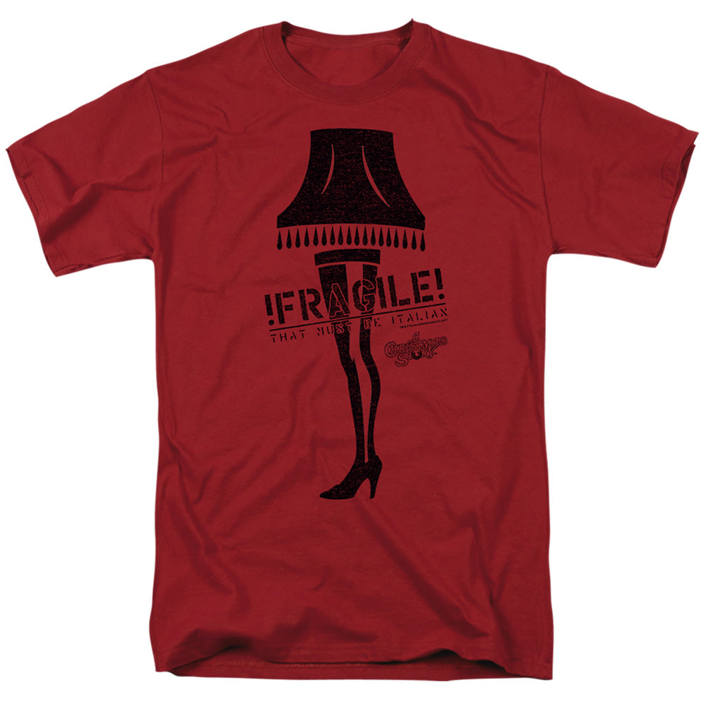AN OFFCIALLY LICENSED A CHRISTMAS STORY FRAGILE MEN'S REGULAR FIT T-SHIRT CARDINAL