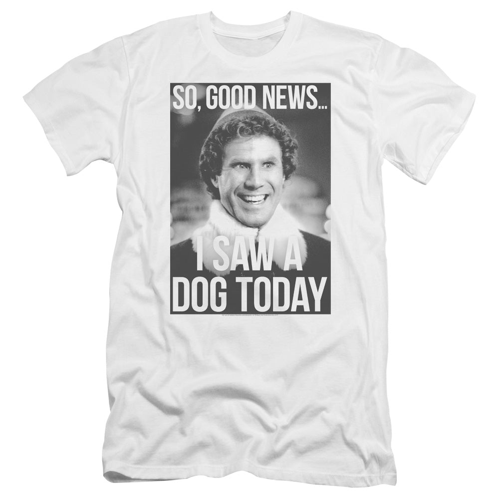 AN OFFCIALLY LICENSED ELF MUST LOVE DOGS MEN'S PREMIUM SLIM FIT T-SHIRT WHITE