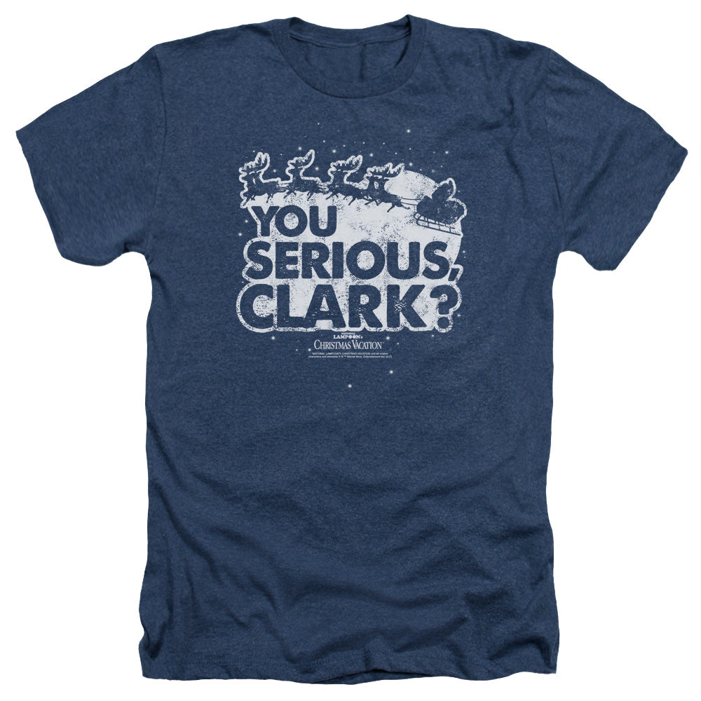 AN OFFCIALLY LICENSED CHRISTMAS VACATION YOU SERIOUS CLARK MEN'S HEATHER T-SHIRT NAVY