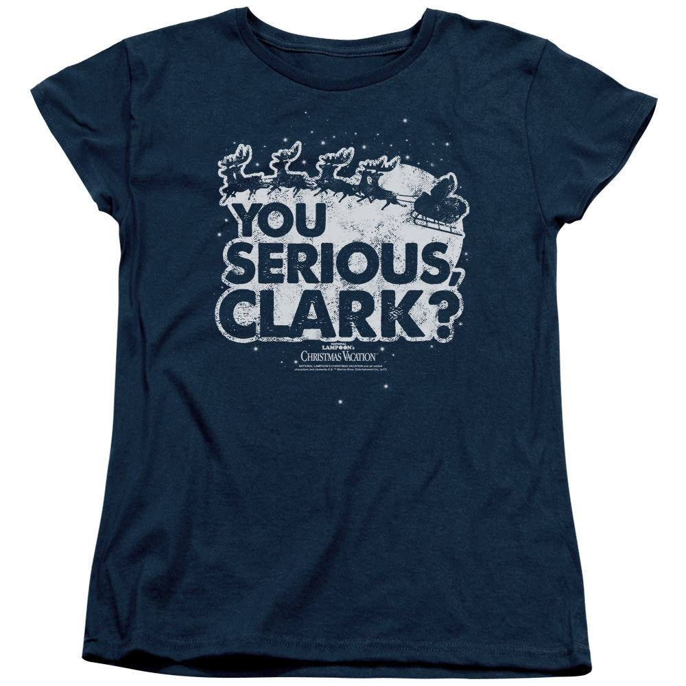 AN OFFCIALLY LICENSED CHRISTMAS VACATION YOU SERIOUS CLARK WOMEN'S REGULAR FIT T-SHIRT NAVY