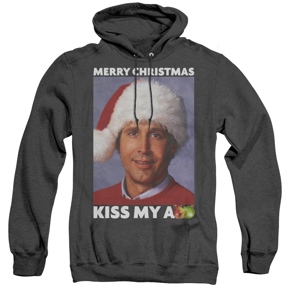 AN OFFCIALLY LICENSED CHRISTMAS VACATION MERRY KISS ADULT UNISEX HEATHER PULLOVER HOODIE BLACK
