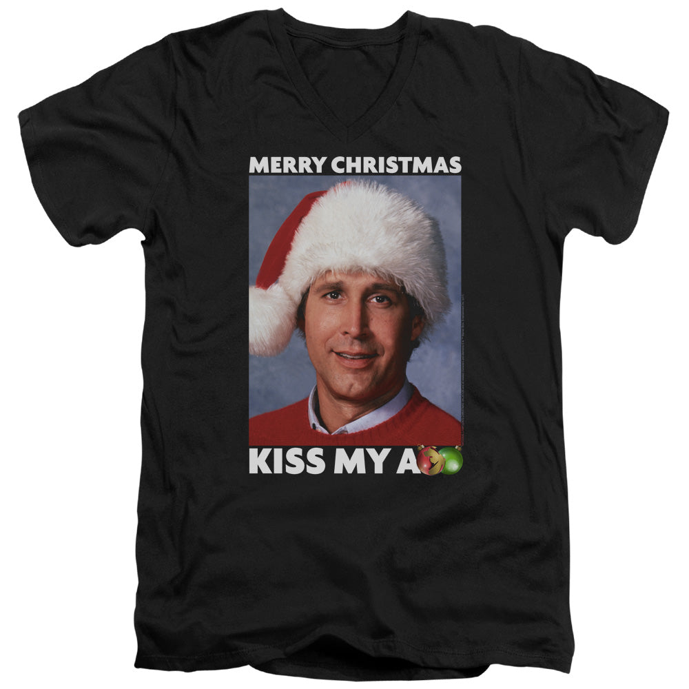 AN OFFCIALLY LICENSED CHRISTMAS VACATION MERRY KISS MEN'S V-NECK T-SHIRT BLACK
