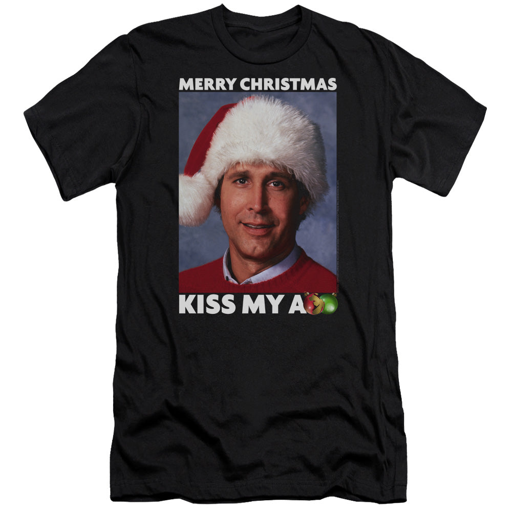 AN OFFCIALLY LICENSED CHRISTMAS VACATION MERRY KISS MEN'S PREMIUM SLIM FIT T-SHIRT BLACK