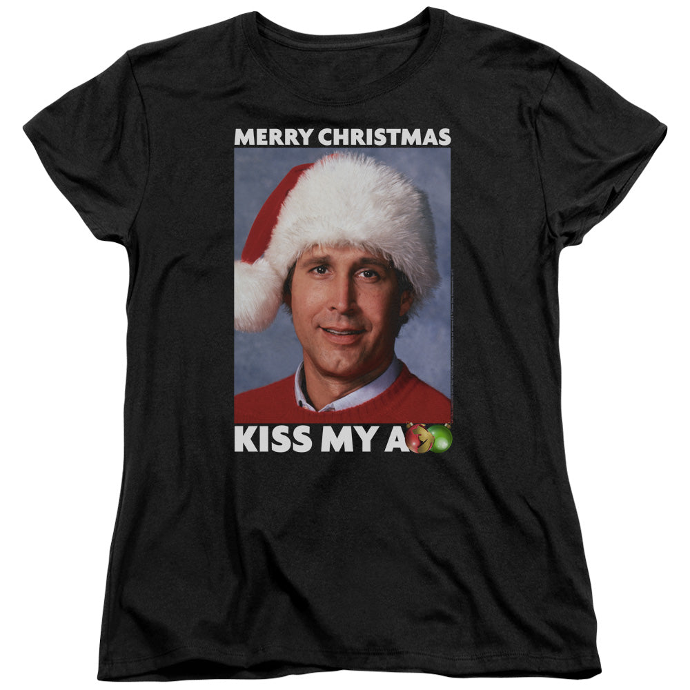 AN OFFCIALLY LICENSED CHRISTMAS VACATION MERRY KISS WOMEN'S REGULAR FIT T-SHIRT BLACK