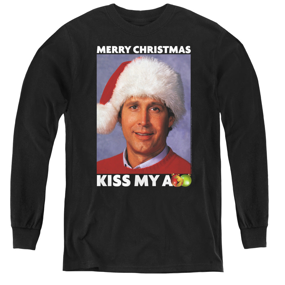 AN OFFCIALLY LICENSED CHRISTMAS VACATION MERRY KISS YOUTH LONG SLEEVE T-SHIRT BLACK