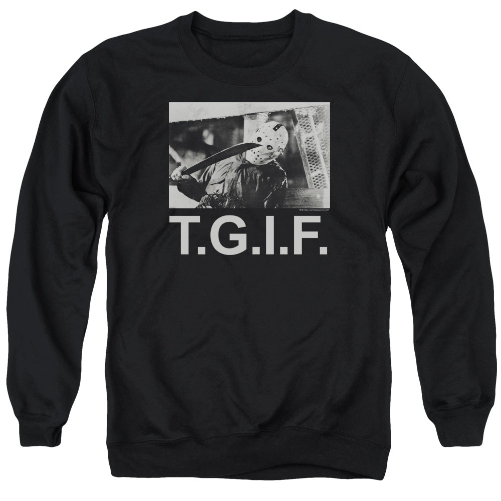 AN OFFCIALLY LICENSED FRIDAY THE 13TH TGIF ADULT UNISEX CREWNECK SWEATSHIRT BLACK