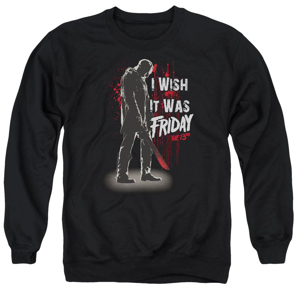 AN OFFCIALLY LICENSED FRIDAY THE 13TH I WISH IT WAS FRIDAY ADULT UNISEX CREWNECK SWEATSHIRT BLACK