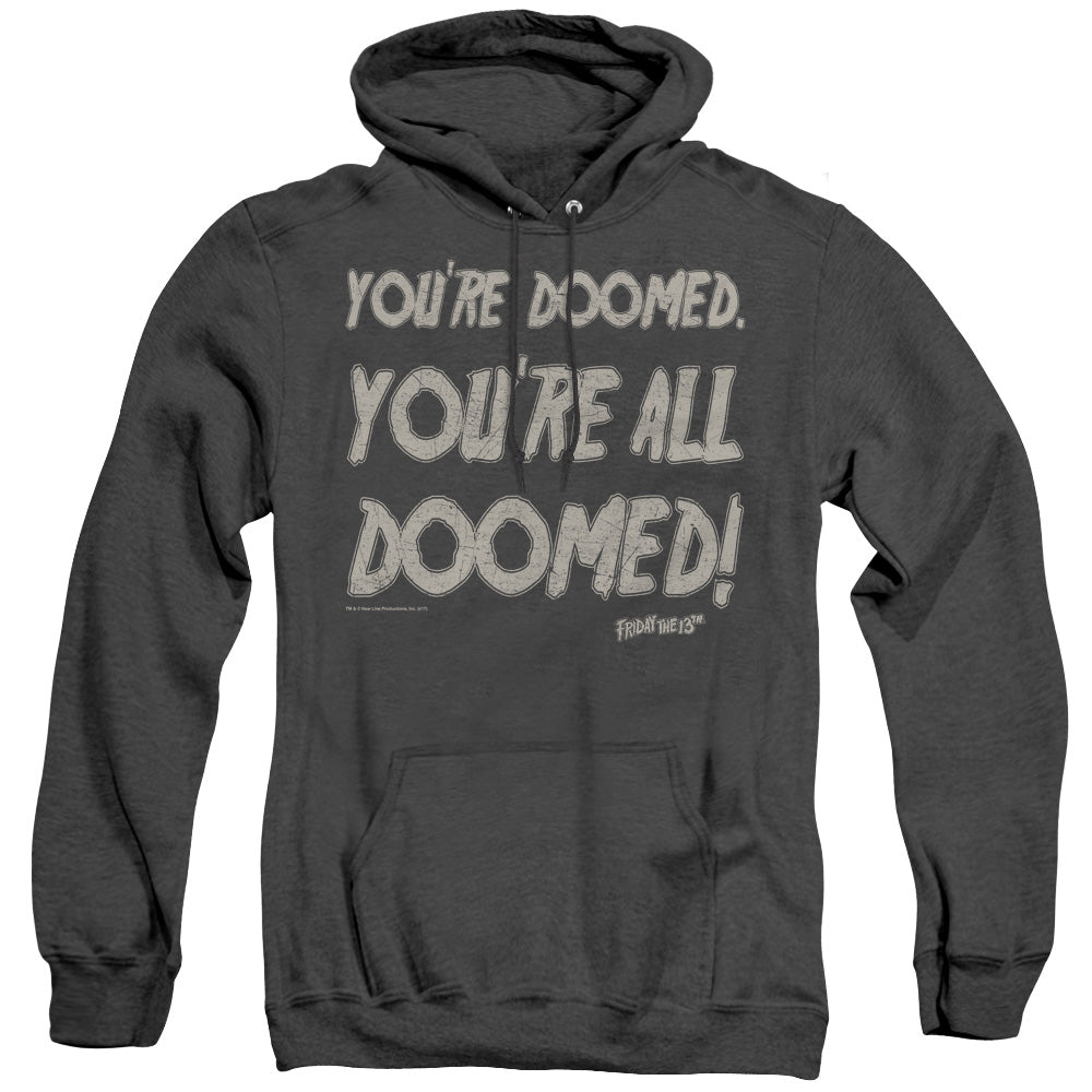 AN OFFCIALLY LICENSED FRIDAY THE 13TH DOOMED ADULT UNISEX HEATHER PULLOVER HOODIE BLACK