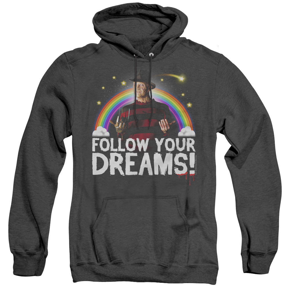AN OFFCIALLY LICENSED FRIDAY THE 13TH FOLLOW YOUR DREAMS ADULT UNISEX HEATHER PULLOVER HOODIE BLACK