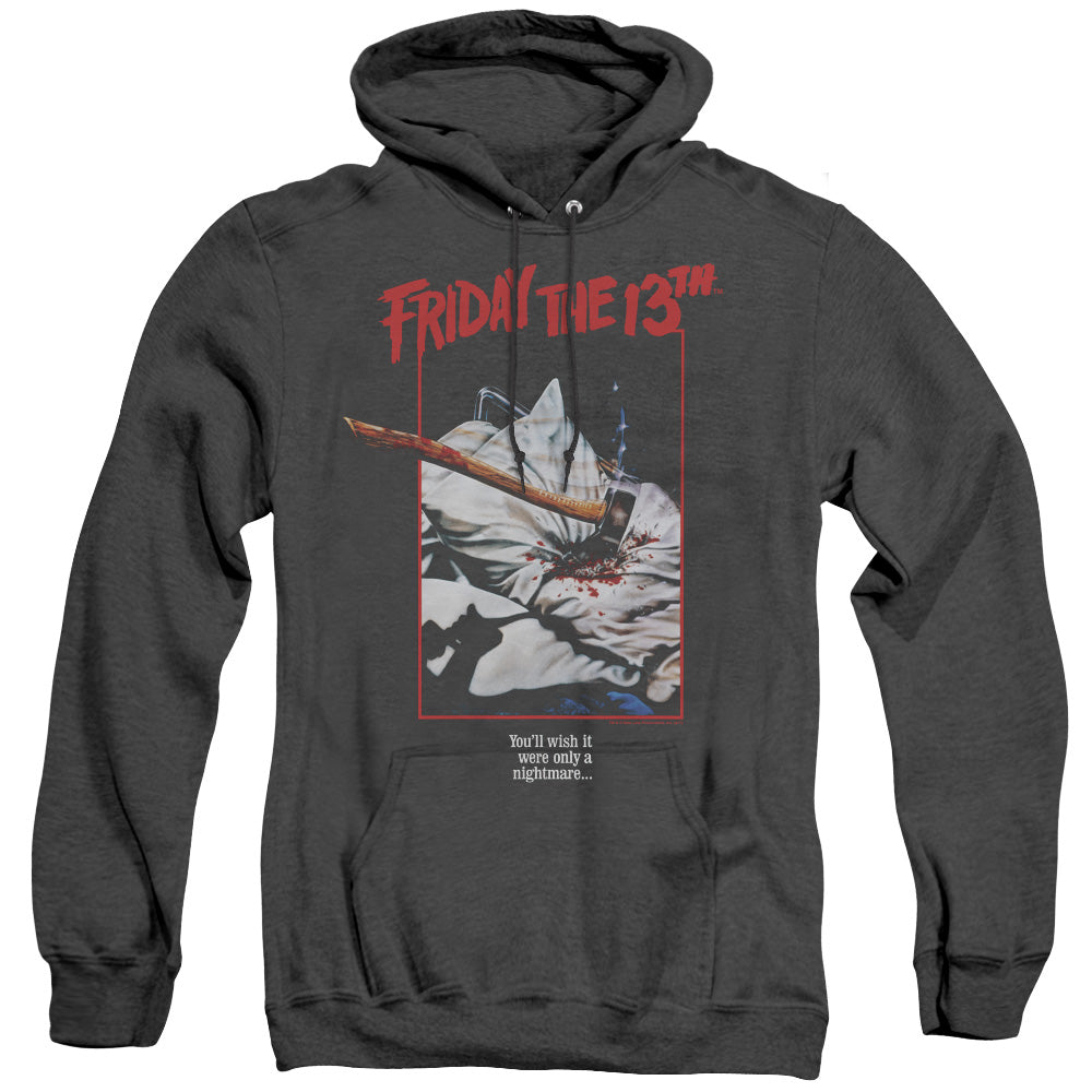AN OFFCIALLY LICENSED FRIDAY THE 13TH AXE POSTER ADULT UNISEX HEATHER PULLOVER HOODIE BLACK