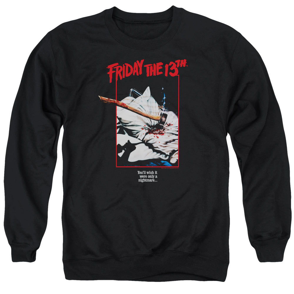 AN OFFCIALLY LICENSED FRIDAY THE 13TH AXE POSTER ADULT UNISEX CREWNECK SWEATSHIRT BLACK