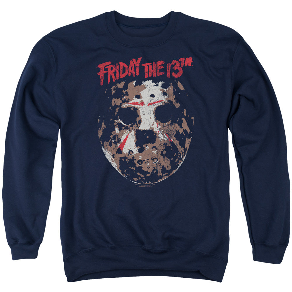 AN OFFCIALLY LICENSED FRIDAY THE 13TH ROUGH MASK ADULT UNISEX CREWNECK SWEATSHIRT NAVY