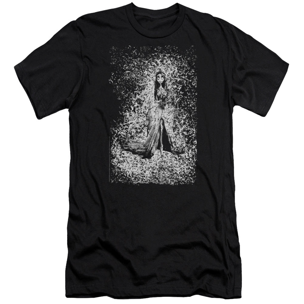 AN OFFCIALLY LICENSED CORPSE BRIDE BIRD DISSOLVE MEN'S PREMIUM SLIM FIT T-SHIRT BLACK