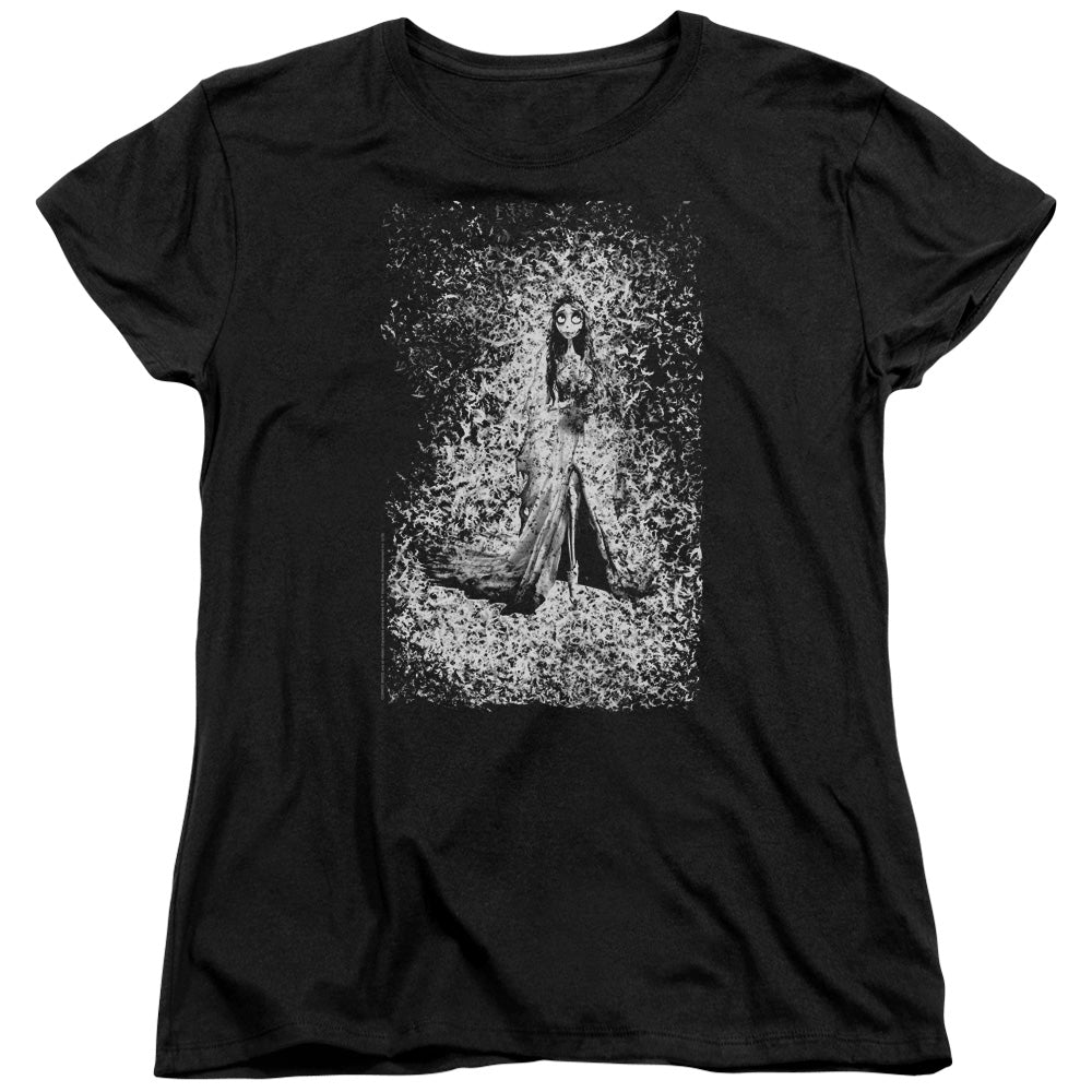 AN OFFCIALLY LICENSED CORPSE BRIDE BIRD DISSOLVE WOMEN'S REGULAR FIT T-SHIRT BLACK