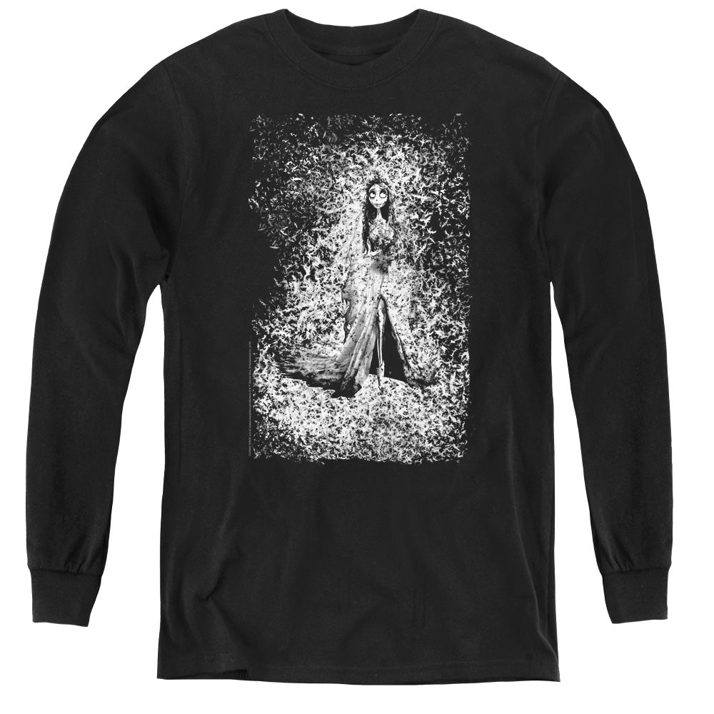 AN OFFCIALLY LICENSED CORPSE BRIDE BIRD DISSOLVE YOUTH LONG SLEEVE T-SHIRT BLACK