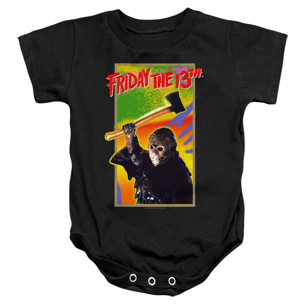 AN OFFCIALLY LICENSED FRIDAY THE 13TH RETRO GAME BABY BODYSUIT BLACK
