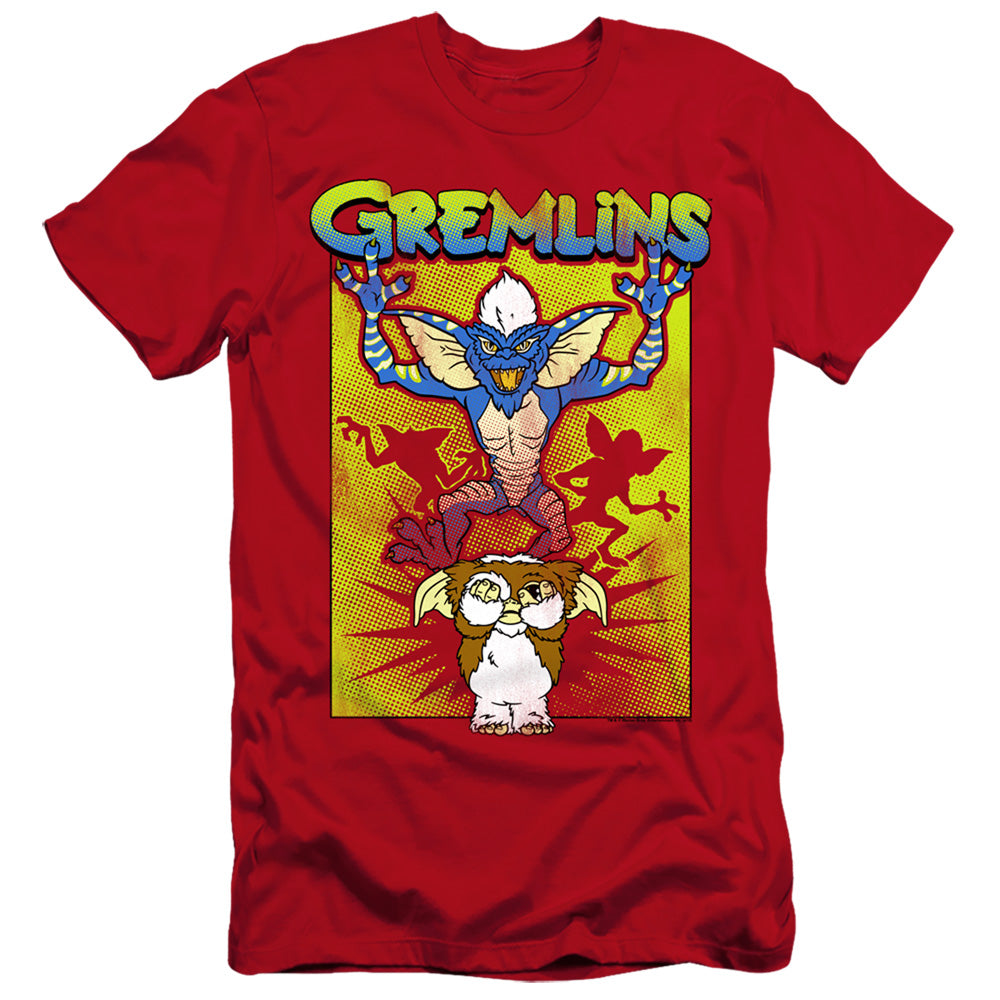 AN OFFCIALLY LICENSED GREMLINS BE AFRAID MEN'S PREMIUM SLIM FIT T-SHIRT RED