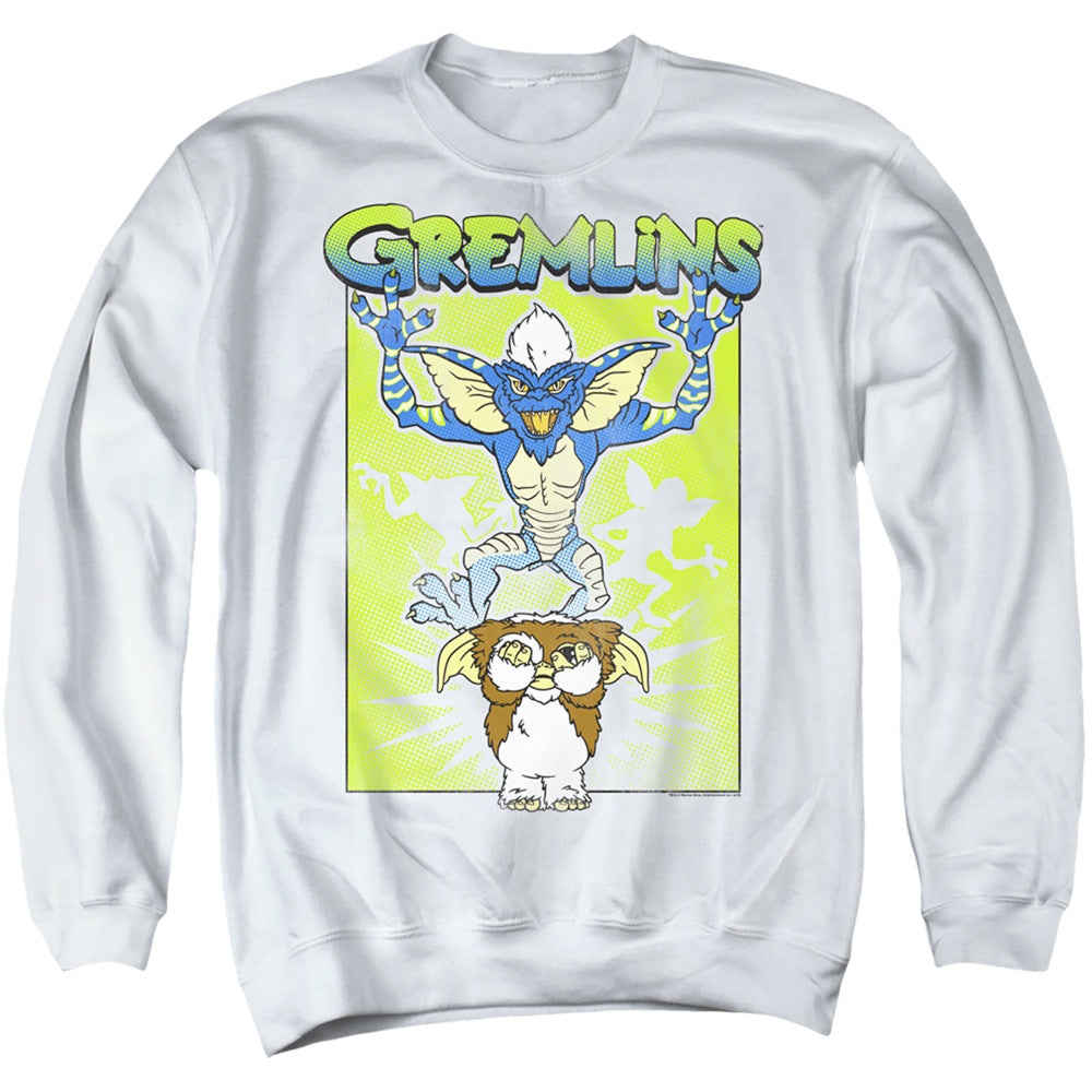 AN OFFCIALLY LICENSED GREMLINS BE AFRAID ADULT UNISEX CREWNECK SWEATSHIRT WHITE