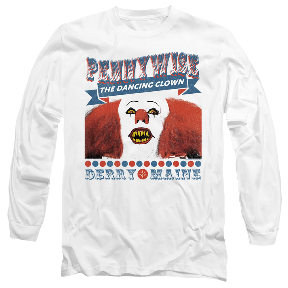 AN OFFCIALLY LICENSED IT 1990 THE DANCING CLOWN MEN'S LONG SLEEVE T-SHIRT WHITE