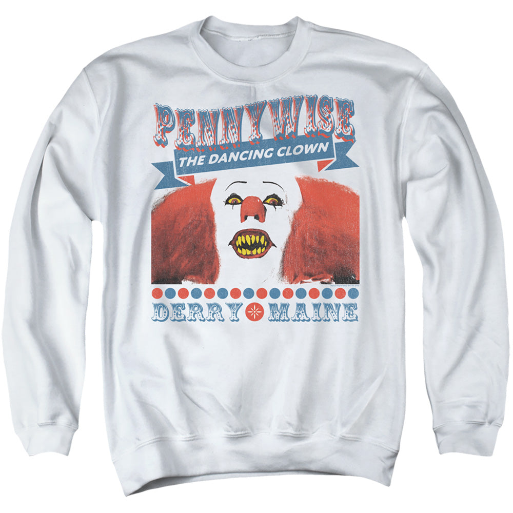 AN OFFCIALLY LICENSED IT 1990 THE DANCING CLOWN ADULT UNISEX CREWNECK SWEATSHIRT WHITE
