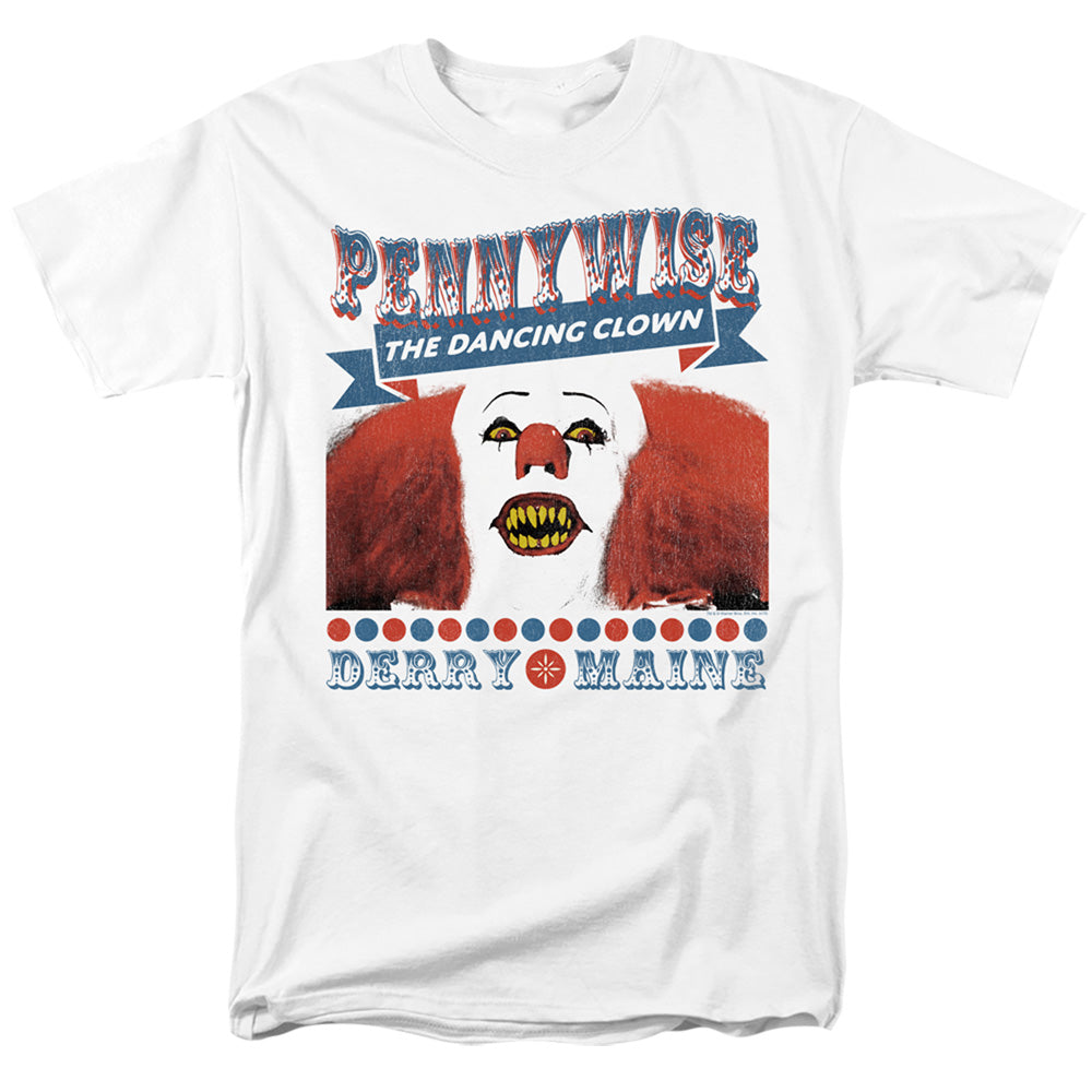 AN OFFCIALLY LICENSED IT 1990 THE DANCING CLOWN MEN'S REGULAR FIT T-SHIRT WHITE