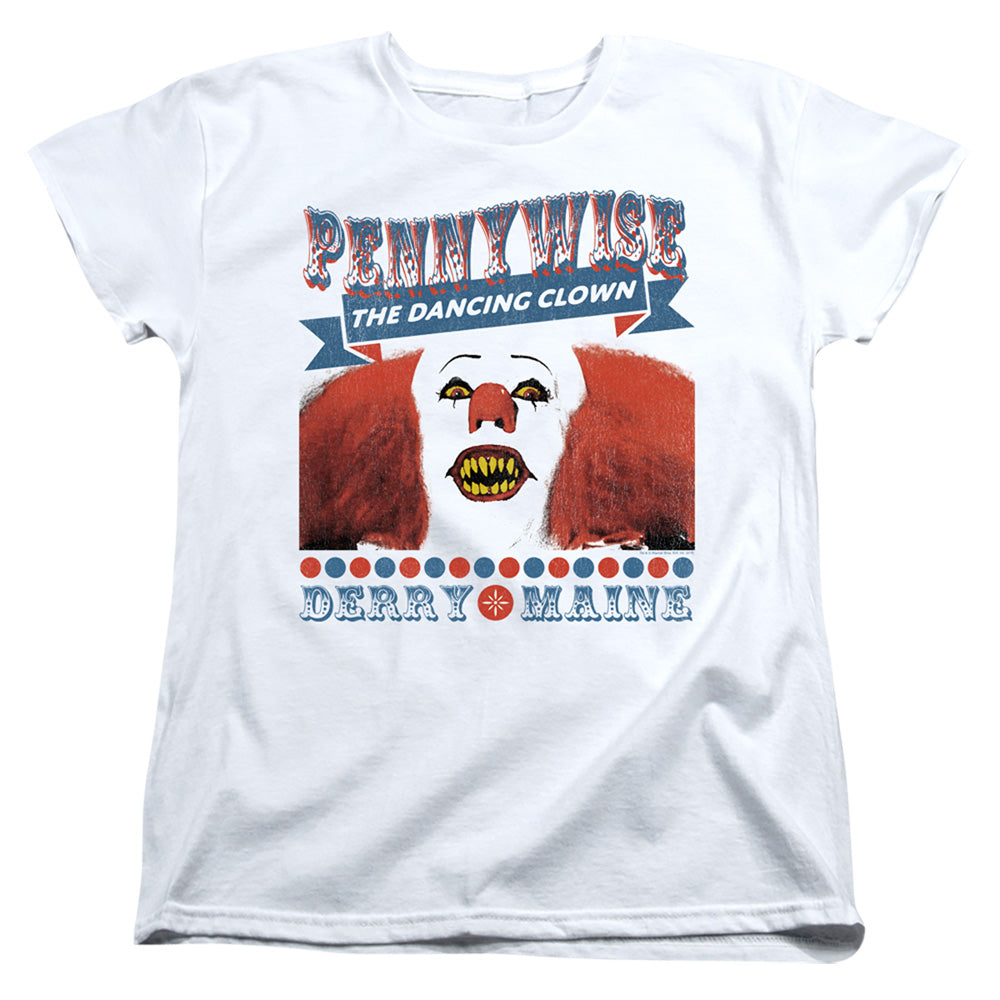 AN OFFCIALLY LICENSED IT 1990 THE DANCING CLOWN WOMEN'S REGULAR FIT T-SHIRT WHITE