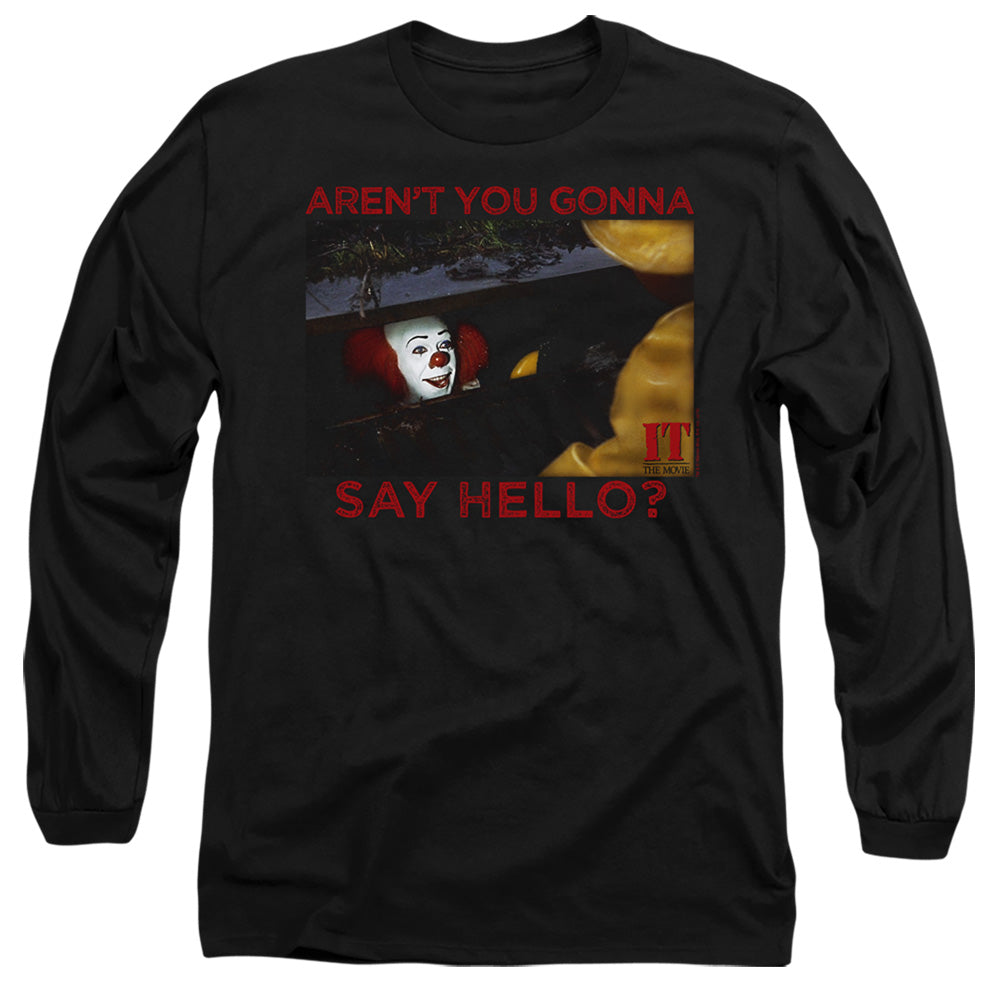 AN OFFCIALLY LICENSED IT 1990 HELLO MEN'S LONG SLEEVE T-SHIRT BLACK