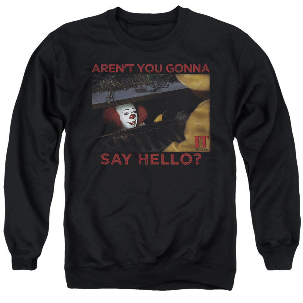 AN OFFCIALLY LICENSED IT 1990 HELLO ADULT UNISEX CREWNECK SWEATSHIRT BLACK