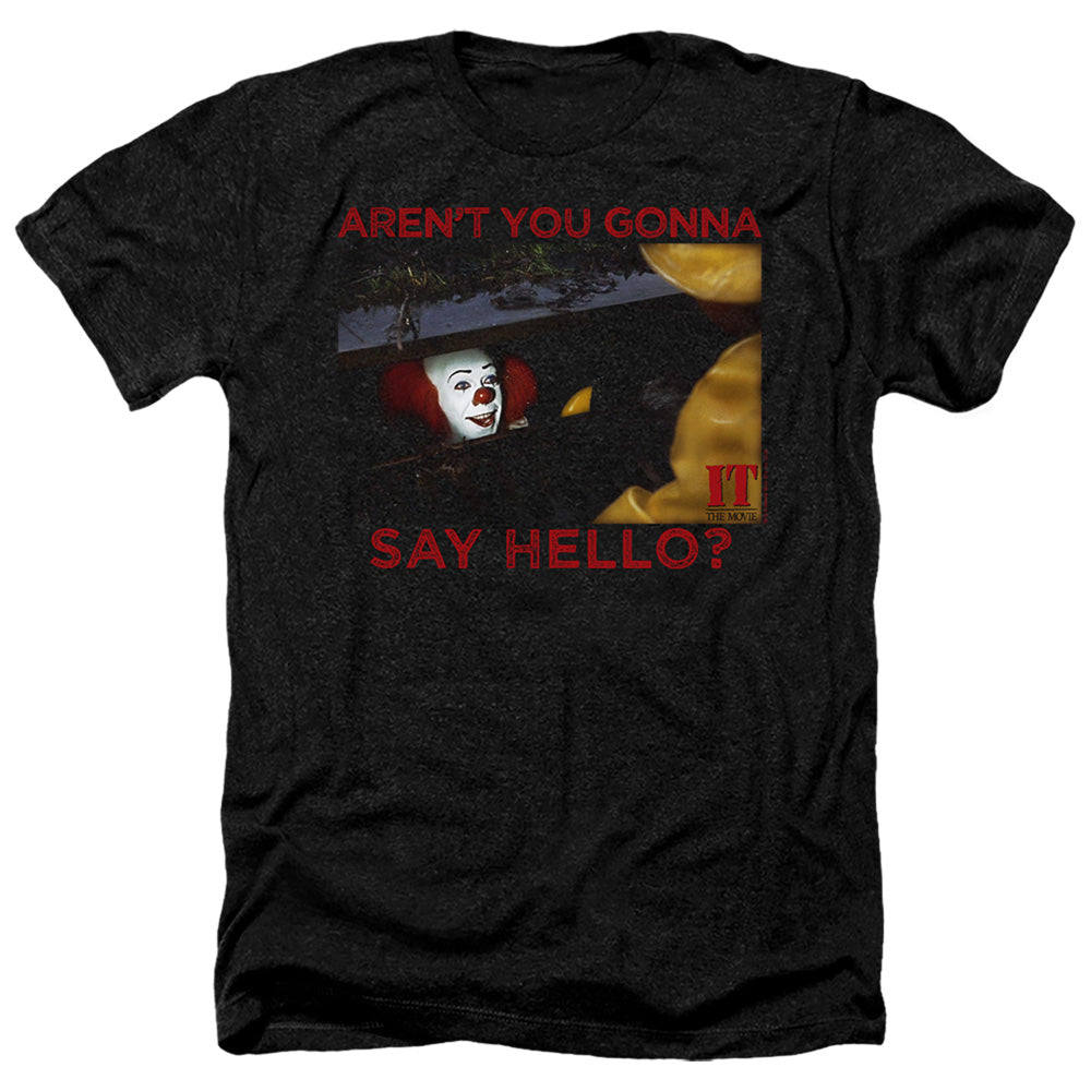 AN OFFCIALLY LICENSED IT 1990 HELLO MEN'S HEATHER T-SHIRT CHARCOAL