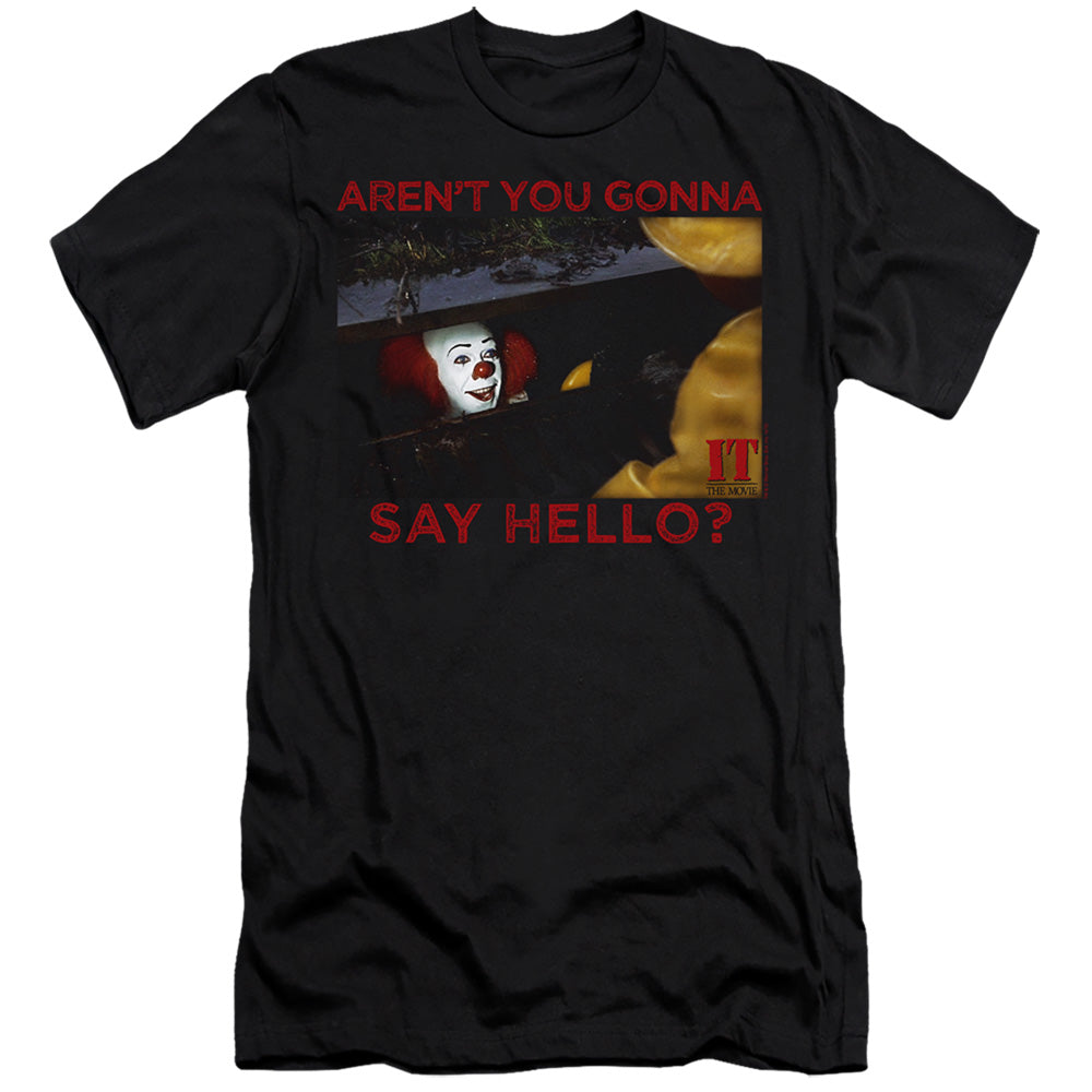 AN OFFCIALLY LICENSED IT 1990 HELLO MEN'S PREMIUM SLIM FIT T-SHIRT BLACK