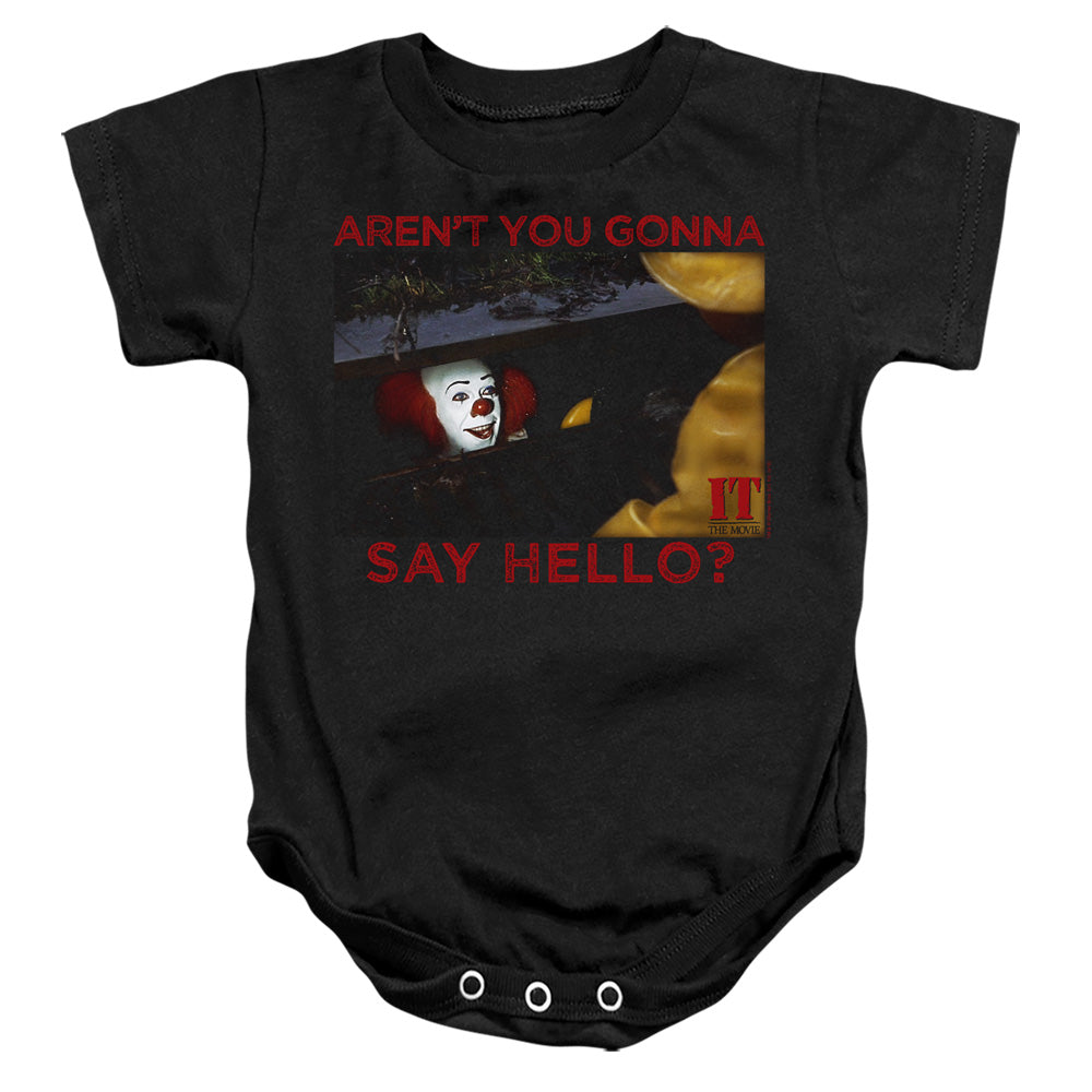 AN OFFCIALLY LICENSED IT 1990 HELLO BABY BODYSUIT BLACK
