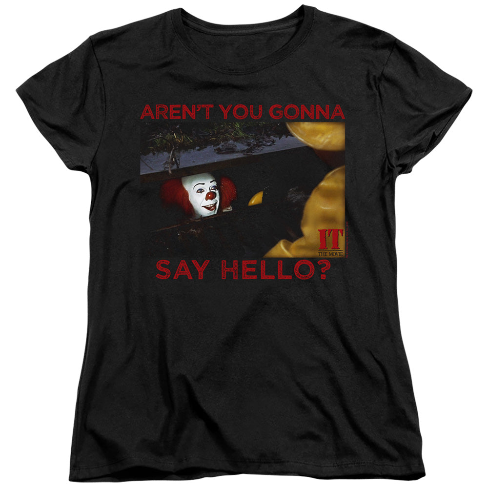 AN OFFCIALLY LICENSED IT 1990 HELLO WOMEN'S REGULAR FIT T-SHIRT BLACK