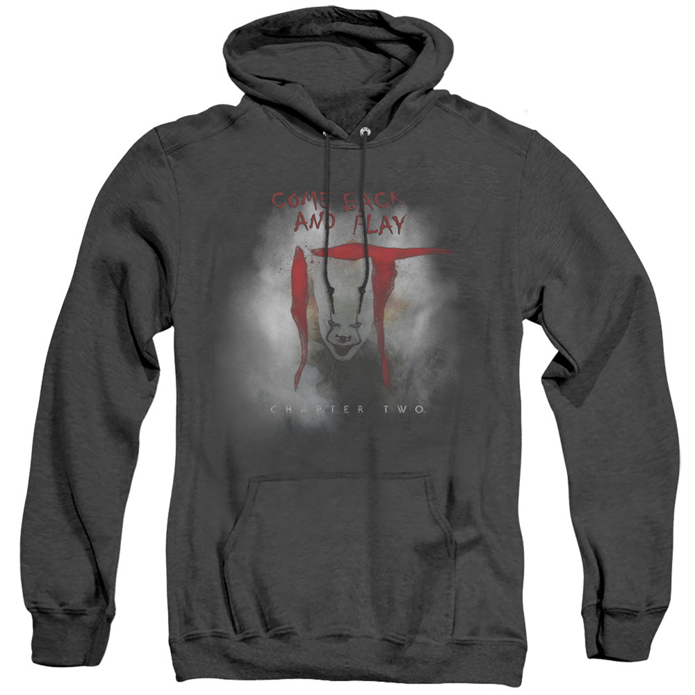 AN OFFCIALLY LICENSED IT 2019 COME BACK AND PLAY ADULT UNISEX HEATHER PULLOVER HOODIE BLACK