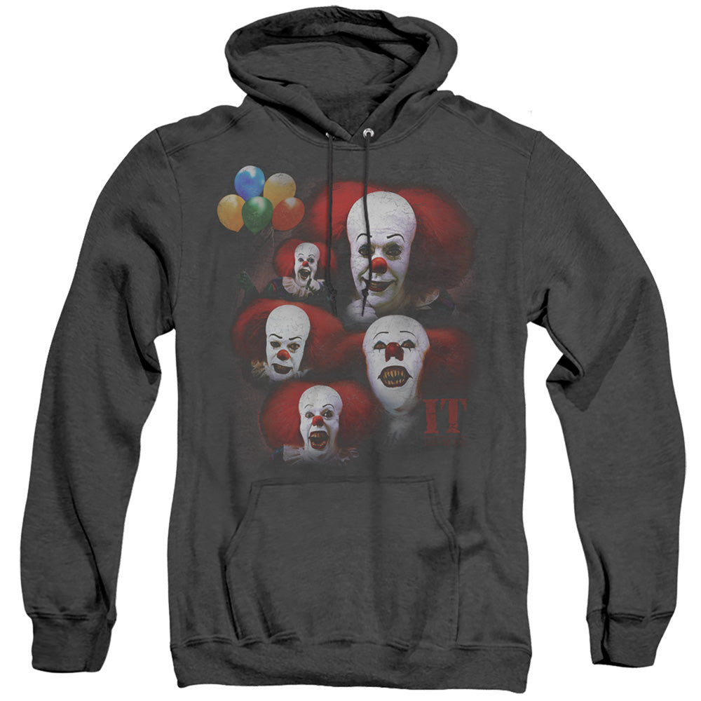 AN OFFCIALLY LICENSED IT 1990 MANY FACES OF PENNYWISE ADULT UNISEX HEATHER PULLOVER HOODIE BLACK
