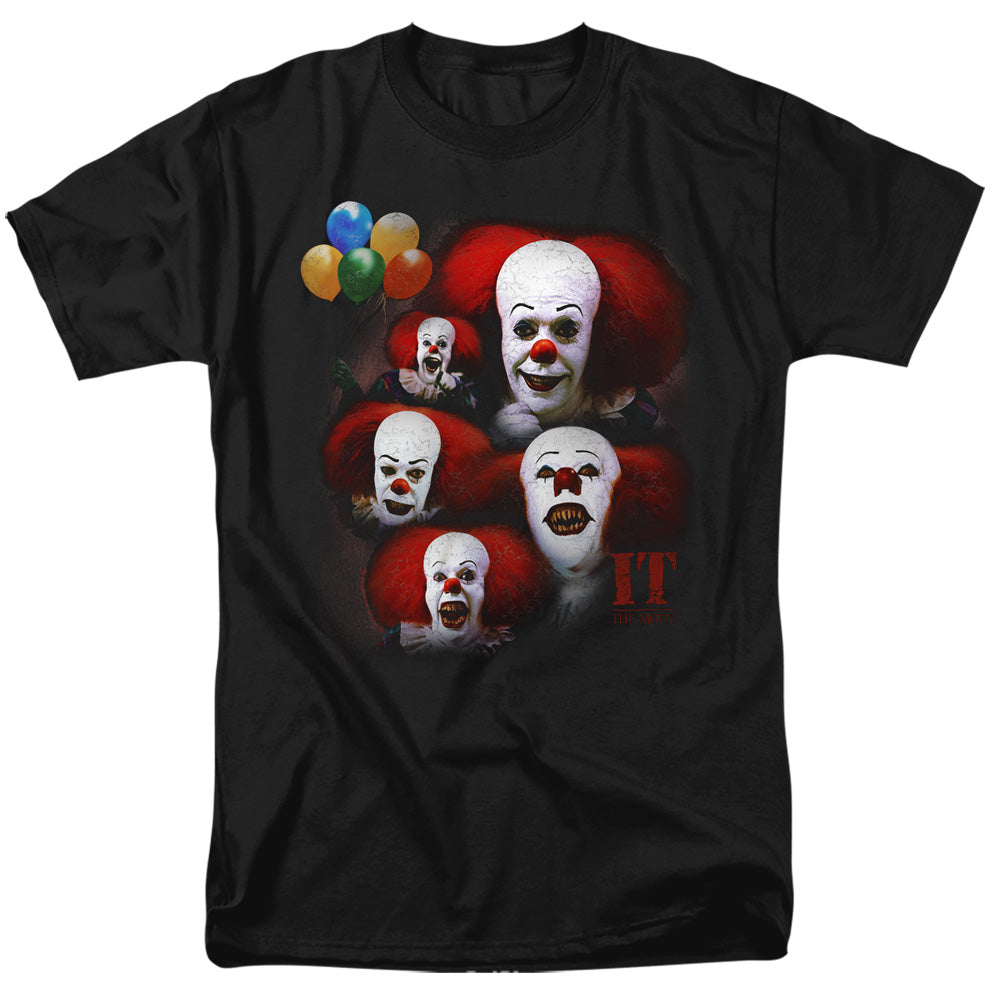 AN OFFCIALLY LICENSED IT 1990 MANY FACES OF PENNYWISE MEN'S REGULAR FIT T-SHIRT BLACK