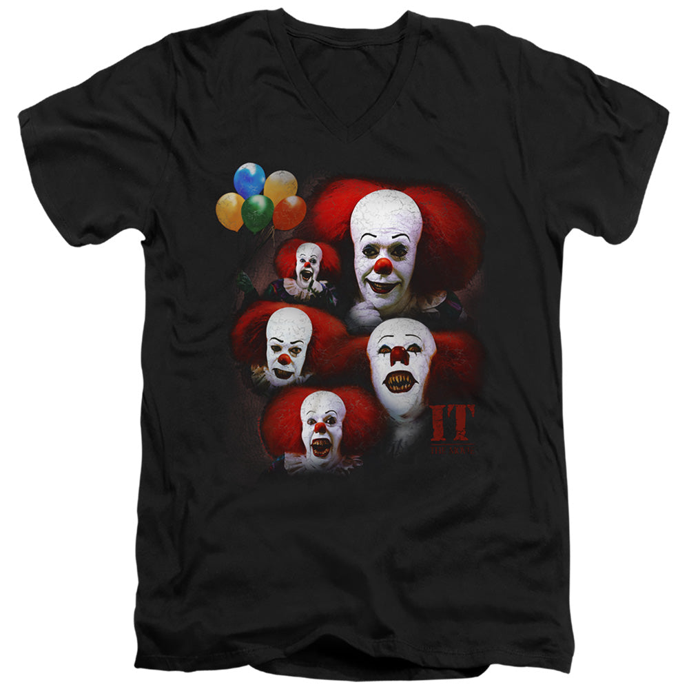 AN OFFCIALLY LICENSED IT 1990 MANY FACES OF PENNYWISE MEN'S V-NECK T-SHIRT BLACK