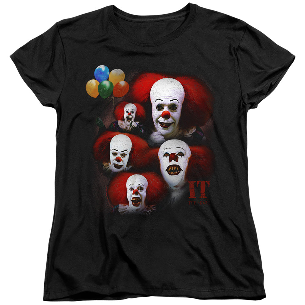 AN OFFCIALLY LICENSED IT 1990 MANY FACES OF PENNYWISE WOMEN'S REGULAR FIT T-SHIRT BLACK