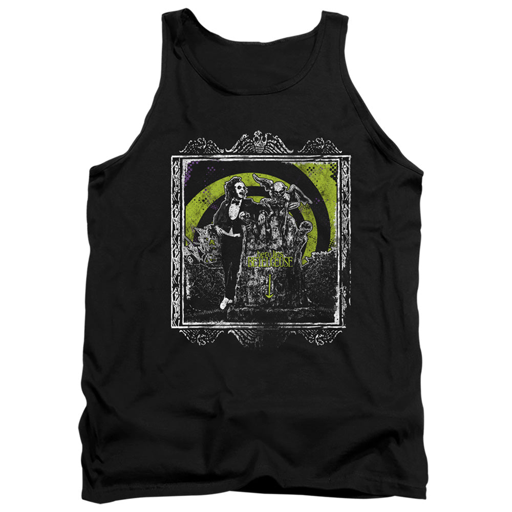 AN OFFCIALLY LICENSED BEETLEJUICE HERE LIES ADULT UNISEX TANK TOP BLACK