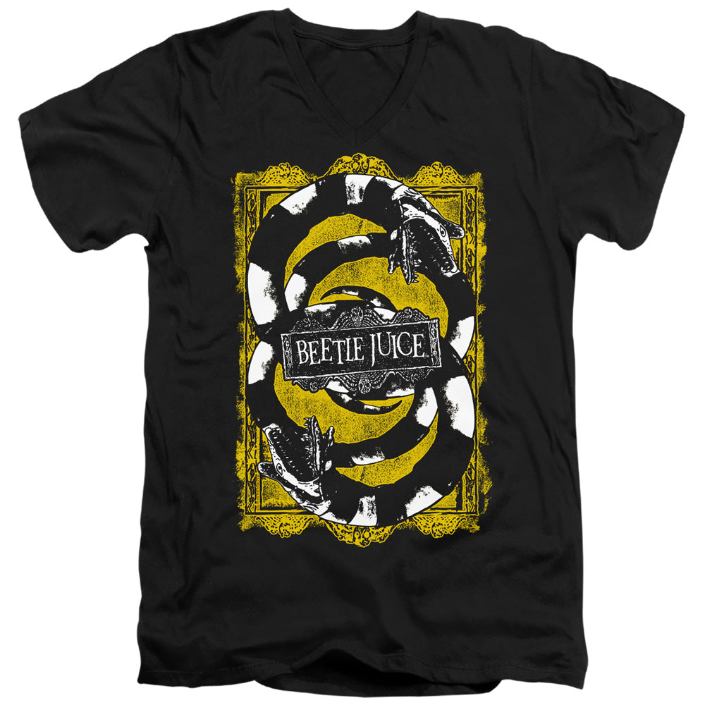 AN OFFCIALLY LICENSED BEETLEJUICE WE GOT WORMS MEN'S V-NECK T-SHIRT BLACK