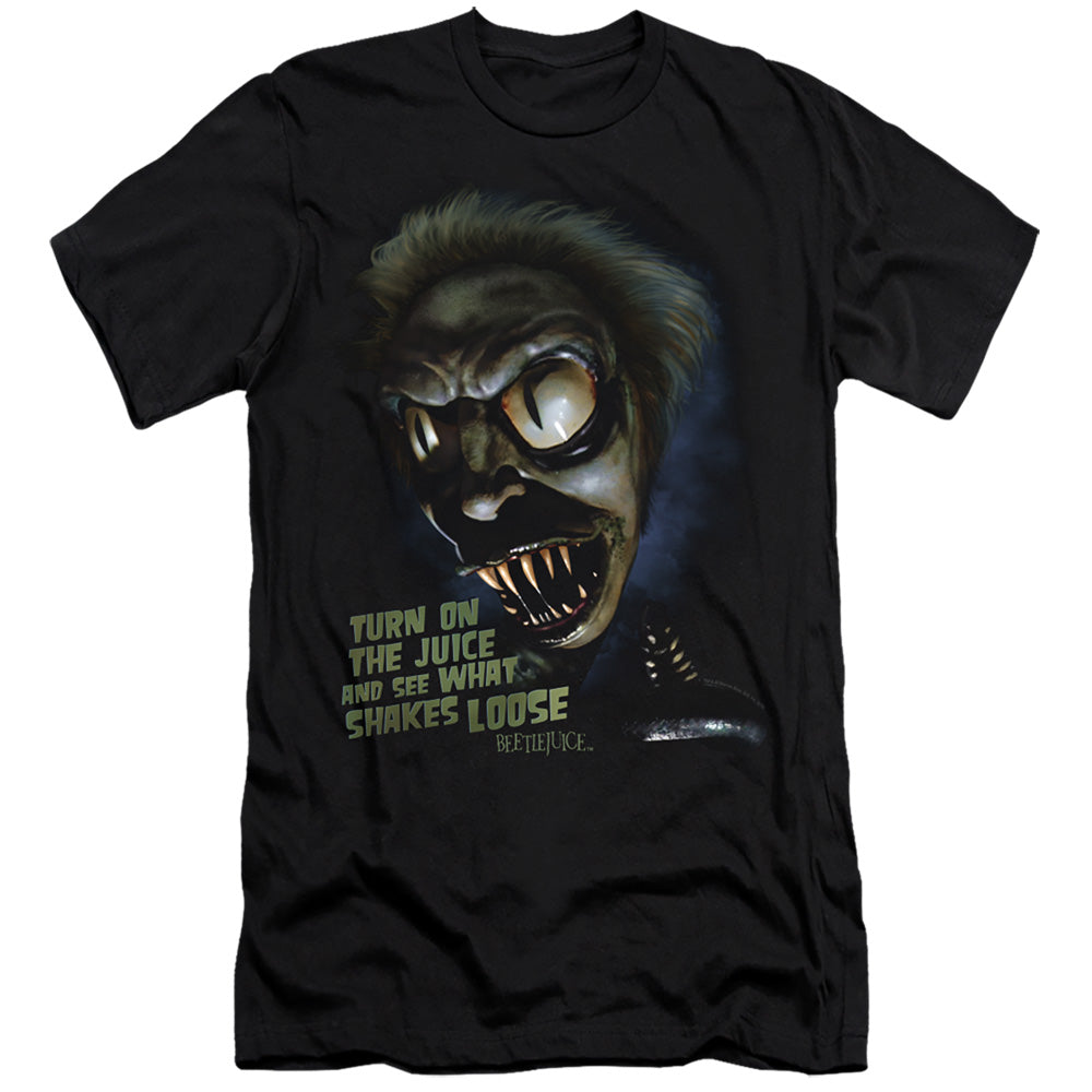 AN OFFCIALLY LICENSED BEETLEJUICE CHUCKS DAUGHTER MEN'S PREMIUM SLIM FIT T-SHIRT BLACK