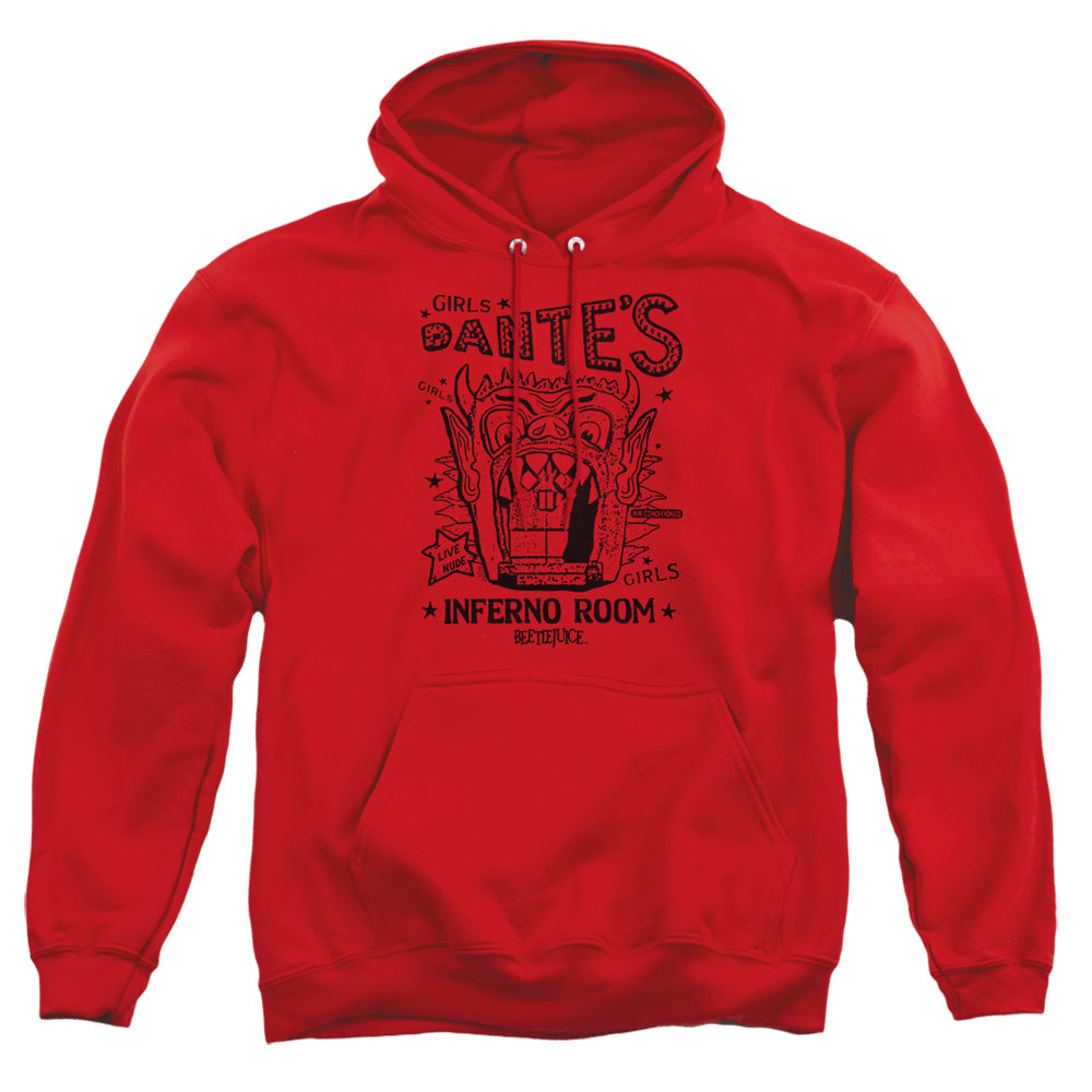 AN OFFCIALLY LICENSED BEETLEJUICE DANTES INFERNO ROOM ADULT UNISEX PULLOVER HOODIE RED